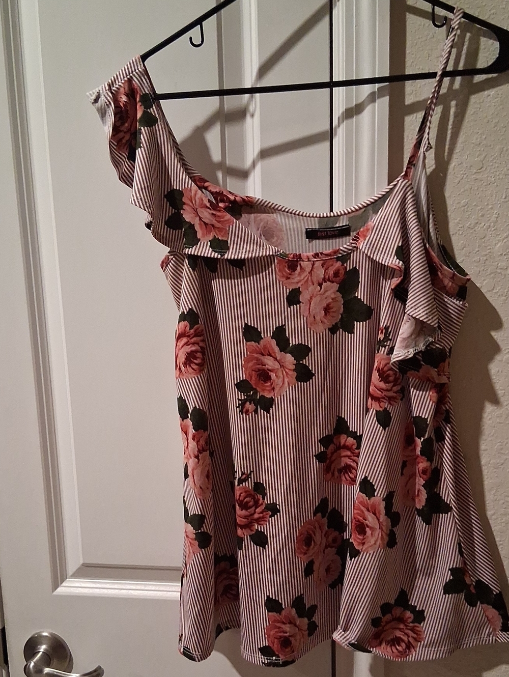 First Love Pink Floral Striped Cold-Shoulder Cami